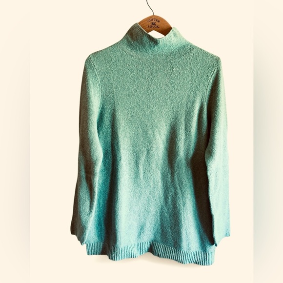 J Jill Sweater Size Medium Aqua Blue Long Sleeve Mock Neck Relaxed Fit Soft - Picture 2 of 12